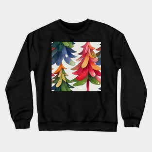 Multi-color Rainbow Watercolor Christmas Trees with Stars and Ball Ornaments Crewneck Sweatshirt